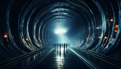 Fototapeta premium silhouettes of aliens in the light suitable as a cover or a horror scene