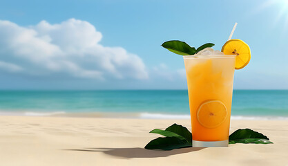 Obraz premium Close-Up of Soothing Tropical ice Lemonade Perfect for Sunny Beaches
