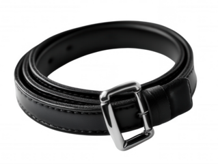 Elegant Black Leather Belt with Silver Buckle Rolled Fashion Accessory
