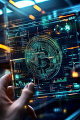 Fototapeta premium A glowing golden Bitcoin coin