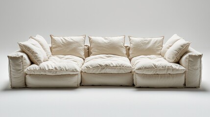 Beige modular sofa studio shot, minimalist background.