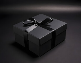 black luxury gift box with ribbon on luxury black background, Happy Valentine's Day, Valentine's gift