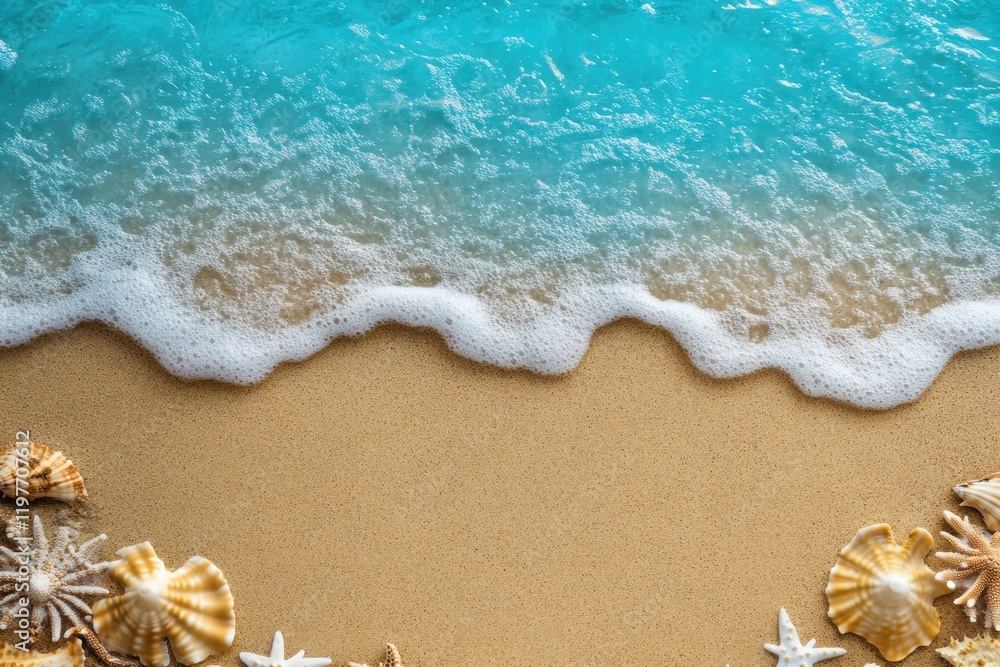 Leinwandbilder coastal sandy beach with gentle waves and seashells perfect for text placement and mock up. generati
