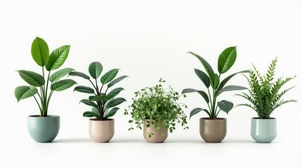 Fototapeta premium Set Of Green Plants In Potted For Interior Decoration Isolated On White Background