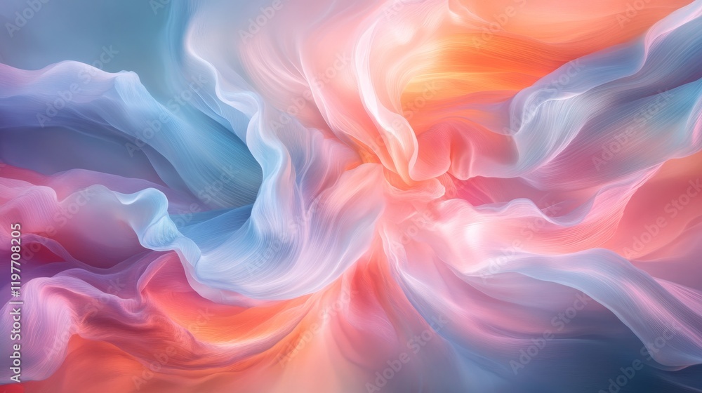 Poster a mesmerizing swirl of soft pastels, blending together in an abstract display of fluid colors and ge