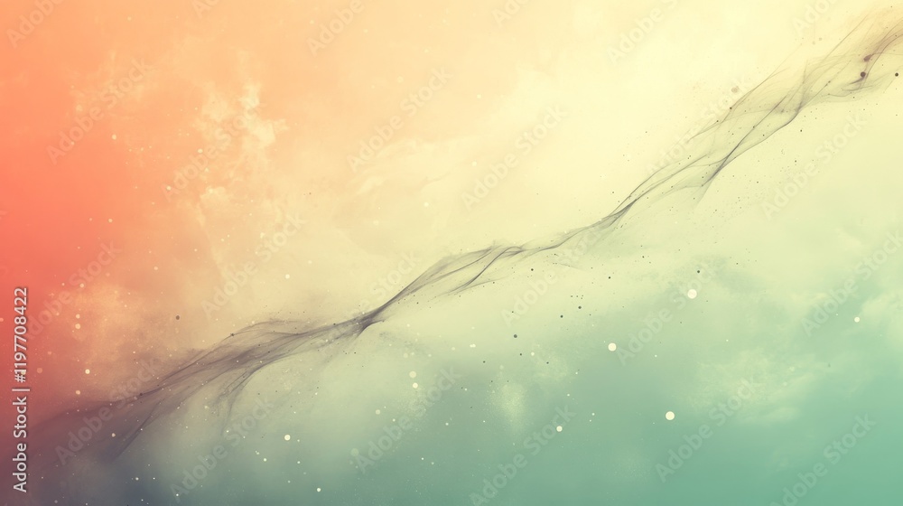 Poster a serene abstract background featuring soft gradients of peach and teal, with delicate wisps and spe