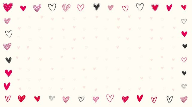valentines day frame hearts border frame and pattern animation, love romantic hand drawn motion design element