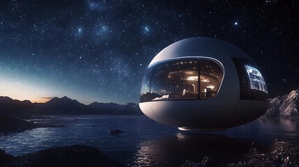 A futuristic observatory floating in the cosmos surrounded by stars