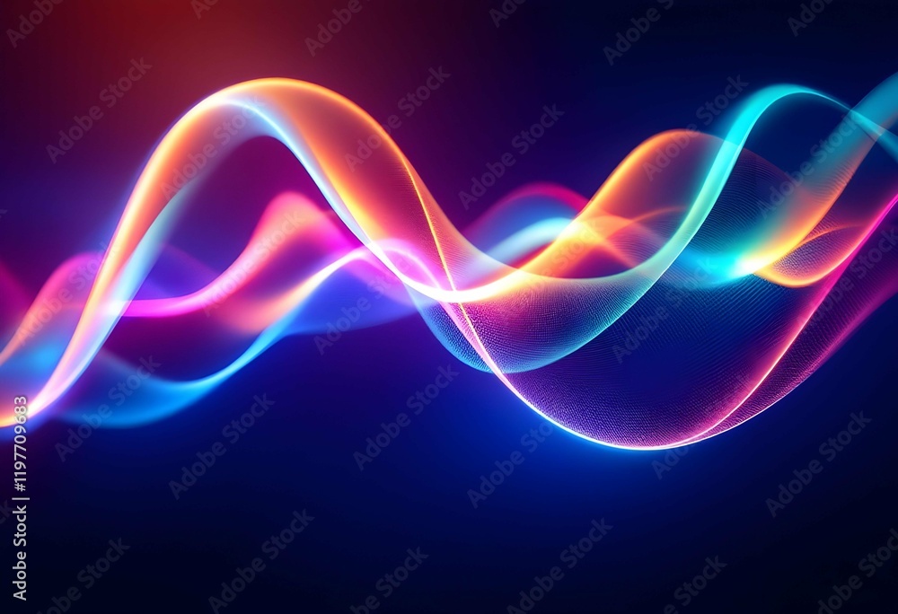 Aufkleber glowing neon waves on dark blue background. abstract luminous red and blue light trails. dynamic ene