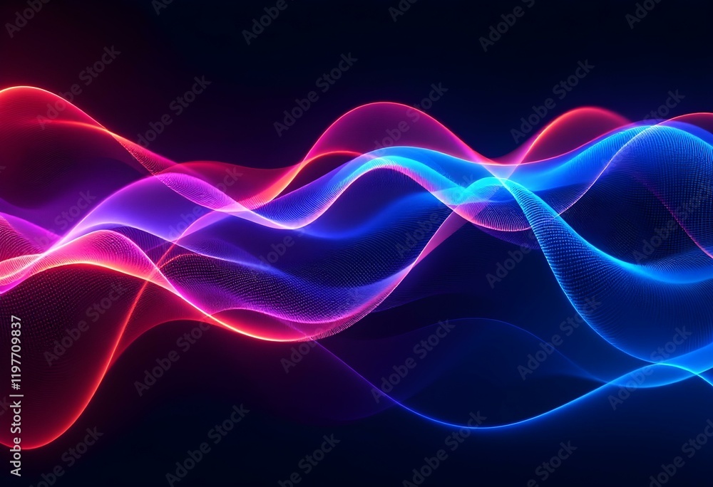 Aufkleber glowing neon waves in red and blue colors on black background. abstract smooth light curves. digital
