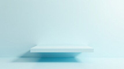 A Simple, Pale Blue Shelf Against a Matching Wall, Perfect for Product Displays or Minimalist Designs
