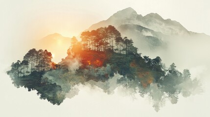 Nature art fusion abstract wildlife-inspired landscape serene mountains digital art tranquil environment aesthetic viewpoint
