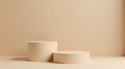 Two Pale Cylindrical Platforms Against a Neutral Background, Ideal for Product Display or Presentation