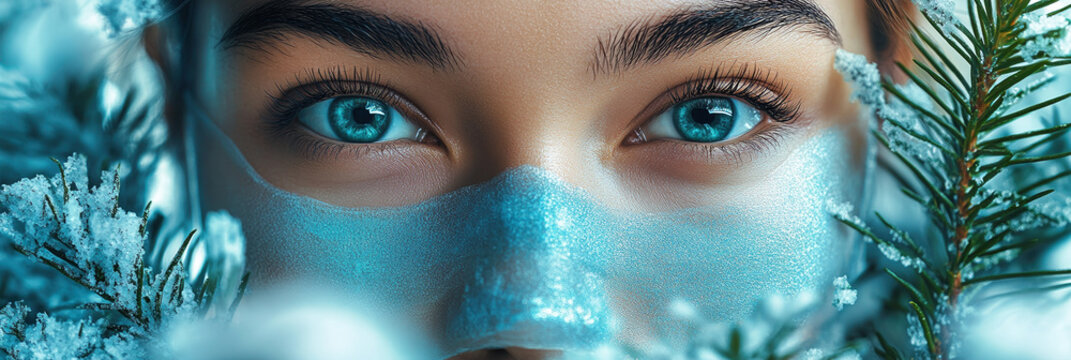 Promotional flyer for a winter skincare event featuring a young woman with a facial mask