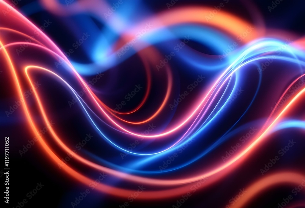Aufkleber glowing neon waves in red and blue colors on dark background. abstract luminous curves. dynamic ligh