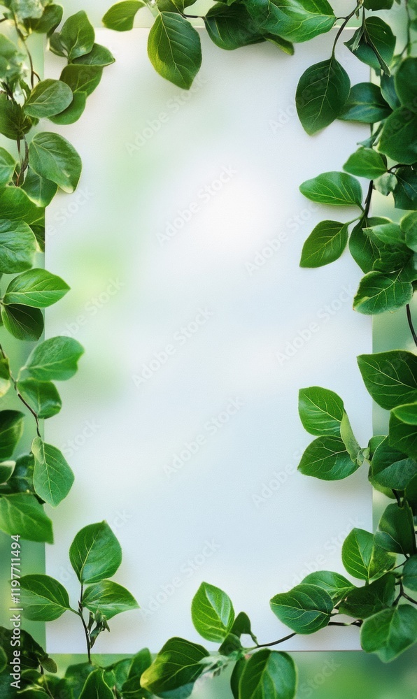 Poster empty space framed by fresh green leaves invites creativity and inspiration for text or design proje