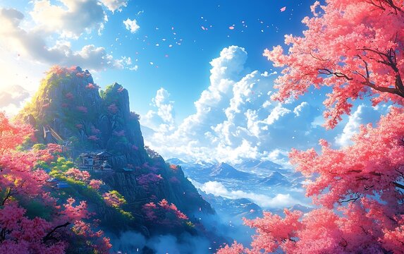 Dreamlike Pink Flower Mountain Meadow