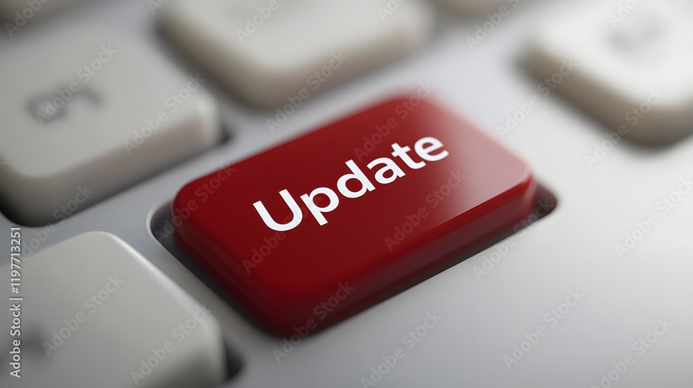 Wall mural red update button on a keyboard background