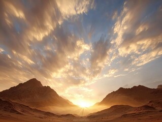 Breathtaking crimson sunset over majestic mountains nature scene desert landscape evening glow