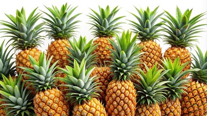 Abundant collection of ripe pineapples  - A large group of fresh, ripe pineapples with spiky green tops, highlighting tropical abundance, natural sweetness, and vibrant appeal.  
