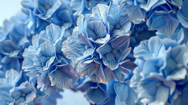 Gentle sway of blue hydrangeas in soft breeze captured in slow motion
