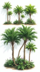 Tropics Serene Trees Form Set Environmental Cut On White Backgrounds