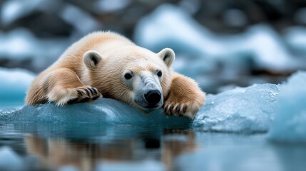 A captivating image of a polar bear lounging on an ice floe, showcasing the beauty and fragility of Arctic wildlife amidst stunning natural scenery and glacial landscapes.