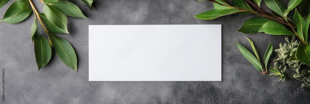Aufkleber empty mock up space on a dark stone surface surrounded by green leaves for personalized designs and 