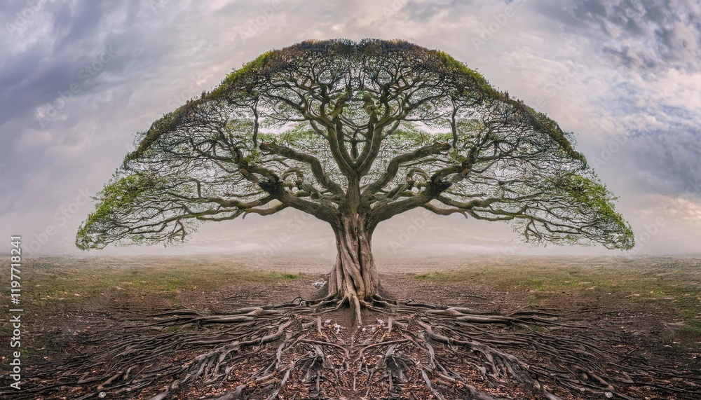 Aufkleber unique firefly surrealism tree with intertwining roots and branches creating an extraordinary visual