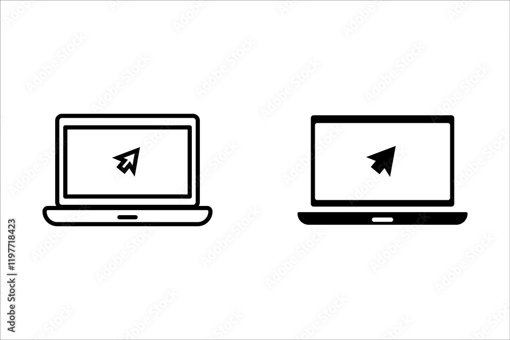 Poster laptop with pointer or cursor icon isolated. notebook screen template. display with clicking mouse f