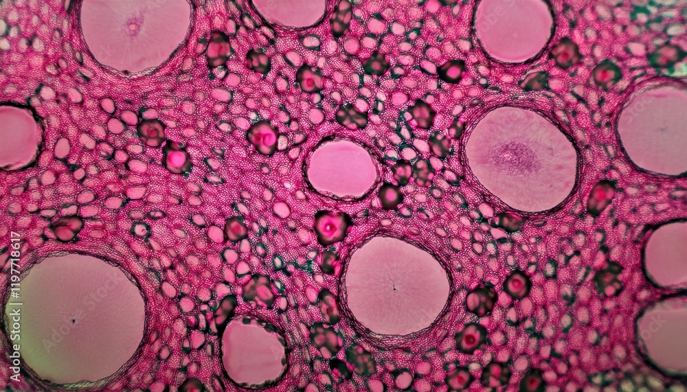 Poster microscopic view of actively dividing root cells highlighting cell nuclei and structural components