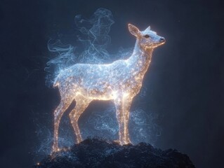 Ethereal glow of moonlit creatures in a dark forest enchanting nature scene magical animal imagery