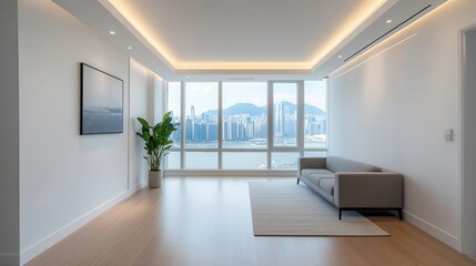 luxury apartment with exclusive view Modern living room with city view and minimalist design.