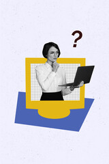 3D collage poster template trend artwork sketch of computer monitor obsolete online technology...