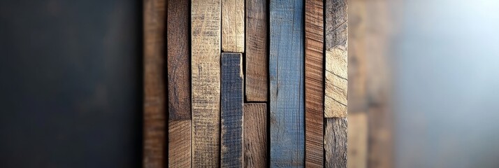 Reclaimed Wood Panel Texture - Close-up of a rustic wood panel wall, featuring various shades and textures of reclaimed wood planks. Ideal for backgrounds or design projects.