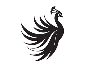 Peacock silhouette. Black peacock silhouette isolated on white background. Peacock icon. Animal silhouette. Vector illustration. 