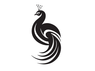 Fototapeta premium Peacock silhouette. Black peacock silhouette isolated on white background. Peacock icon. Animal silhouette. Vector illustration. 
