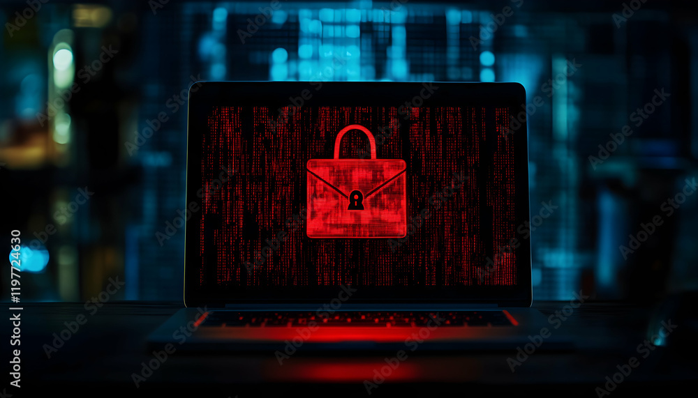 Poster laptop screen with an email security warning highlighting the risks of phishing attacks -