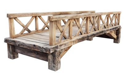 Rustic wooden footbridge, isolated, garden design, background transparent, 3D model
