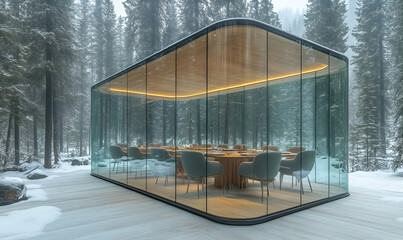 Glass Restaurant, Winter Forest, Dining, Snow