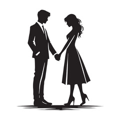 Majestic holding hand couple silhouette for artistic needs - Holding hand couple vector, Holding hand couple illustration - Valentine silhouette

