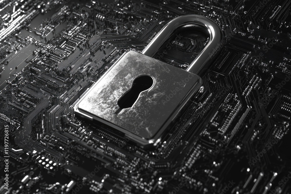 Aufkleber a digital lock and key set on a chip. a symbol of cyber security and data protection.