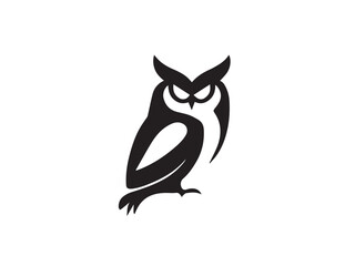 Owl silhouette. Owl icon silhouette vector art style illustration. Owl silhouette vector art isolated white background. Black Owl logo.