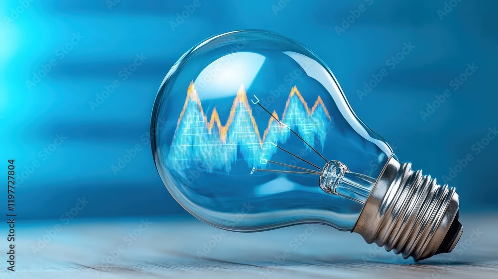 Poster a light bulb with a digital graph inside, symbolizing innovation and the connection between ideas an