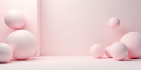 Fototapeta premium Pastel Pink Spheres Arranged in a Minimalist Studio Setting, Creating a Soft and Dreamy Aesthetic