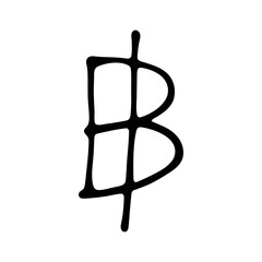Hand drawn thai baht currency symbol. Brush stroke doodle. Single element for design