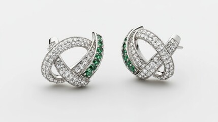 Infinity-shaped earrings with intertwined diamond and emerald details generative ai