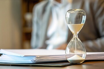 Glowing Hourglass Symbolizing Time and Deadlines, Workload deadlines balance concept.