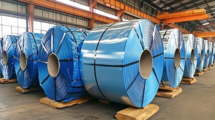 Massive Steel Coils in Industrial Warehouse