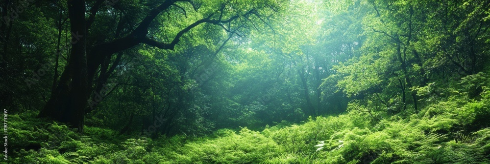 Leinwandbilder lush green forest landscape with ample copy space suitable for text or mock up designs in natural se